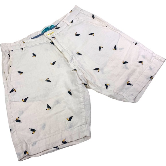 tenth + ocean Other - TENTH + OCEAN White Toucan Printed Linen Chino Shorts